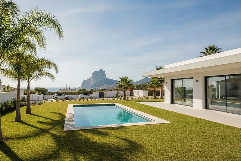 Villa de obra nueva con jardín y piscina (imagen ilustrativa)